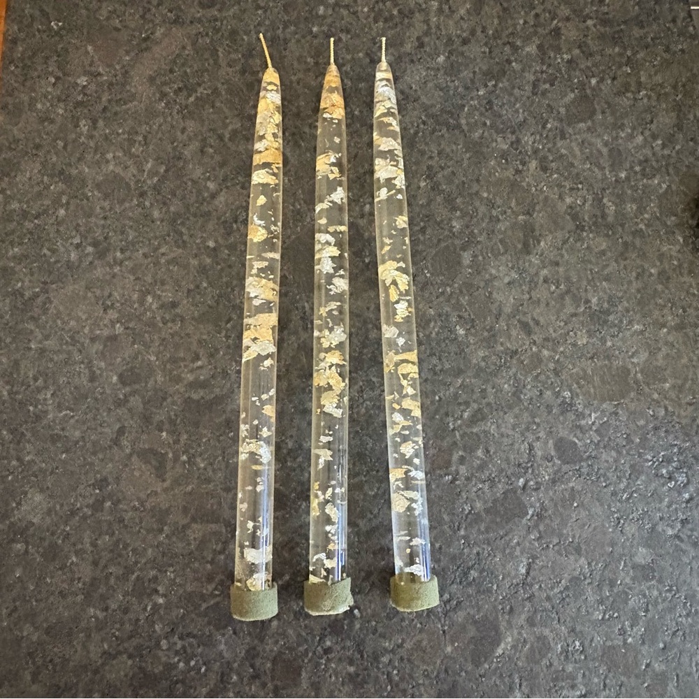 3 Vintage MCM Lucite Candles Gold and Silver Fleck